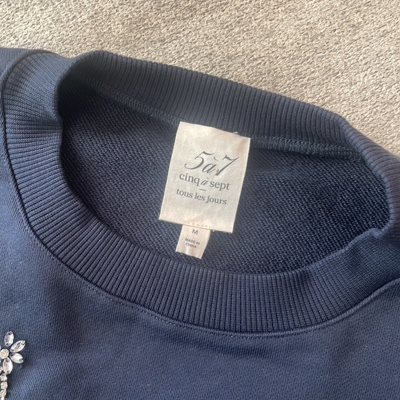 Cinq a Sept Gem Embellished Sweatshirt Navy Blue Crewneck Pullover RETAIL $295 - Picture 5 of 8